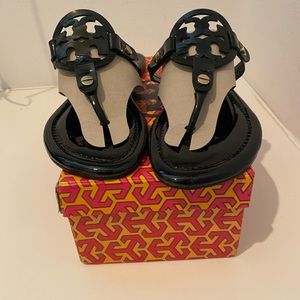 Tory Burch Black Patent Miller Flat Sandals